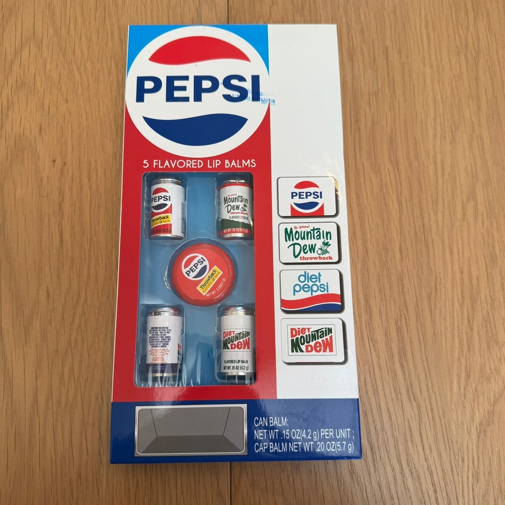 Pepsi Mountain Dew Lip Balm Set 2012 Sealed Soda Can Cap Lotta Luv Retro Sealed